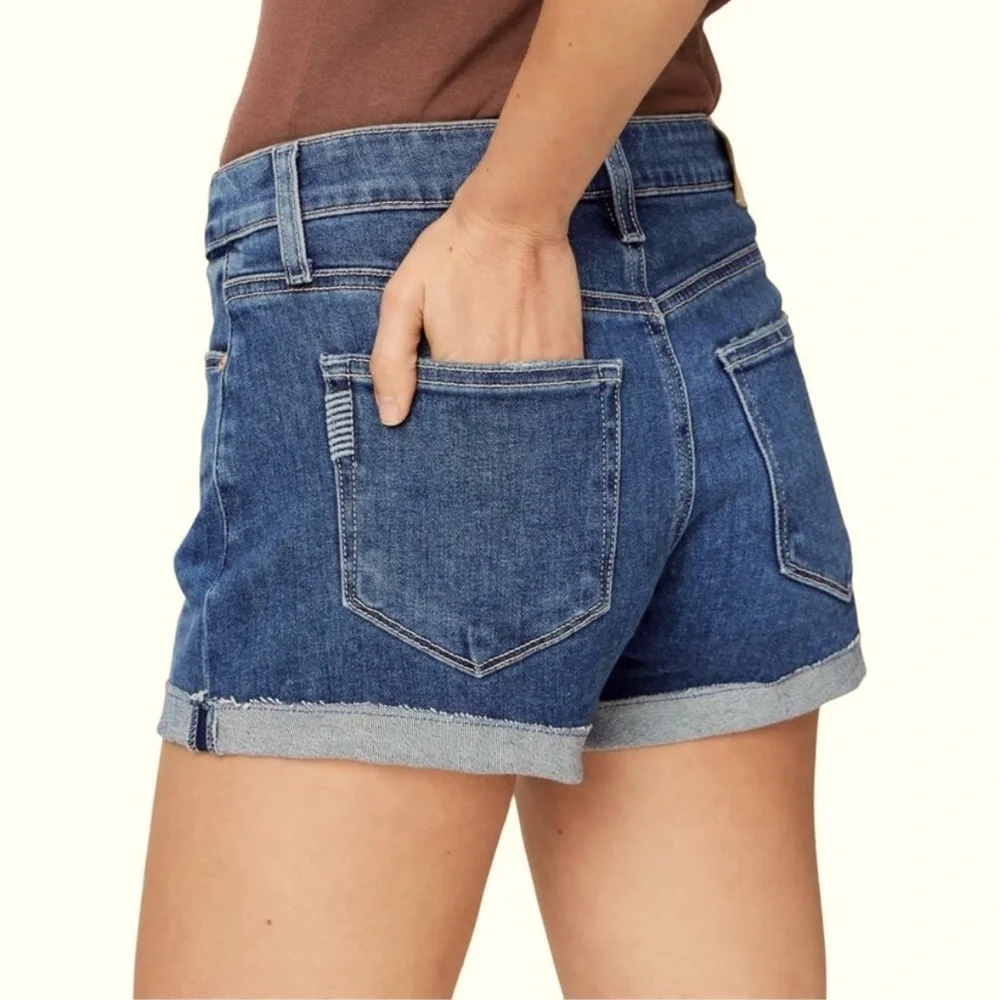 New Paige Denim Vertugo Cutoff Jean Shorts size 26 mid rise dark blue